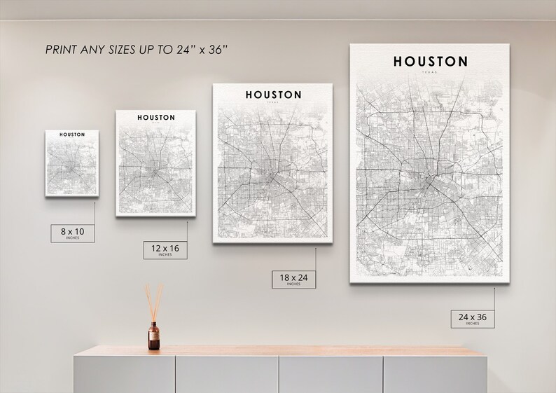 Houston TX Map Print, Texas USA Map Art Poster, City Street Road Map ...