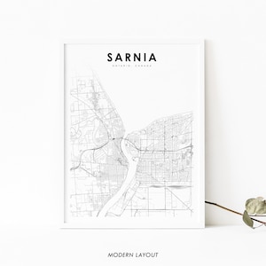 Sarnia Ontario carte impression, ON Canada carte Art affiche, Lambton comté ville rue carte routière impression, pépinière chambre mur bureau décor, carte imprimable