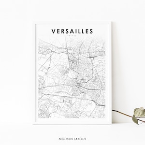 Impresión de mapas de Versalles Francia, cartel de arte de mapas, Yvelines París, impresión de mapas de carreteras de la calle de la ciudad, decoración de la oficina de la pared de la guardería, mapa imprimible