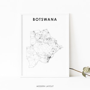 Botswana kaart afdrukken, land routekaart poster, Gaborone Zuid-Afrika kaart kunst, kinderkamer muur kantoor decor, afdrukbare kaart