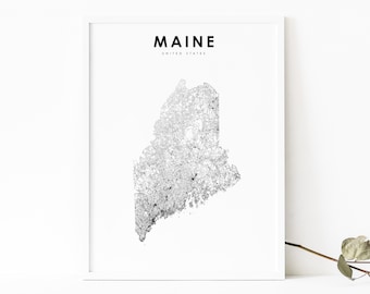 Maine Map Print, State Road Map Print, ME USA United States Map Art Poster, Nursery Room Wall Office Decor, Printable Map