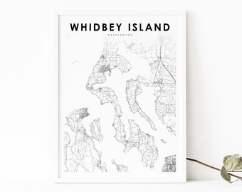 Whidbey Island WA Map Print, Washington USA Map Art Poster, Whidby City Street Road Map Print, Nursery Room Wall Office Decor, Printable Map