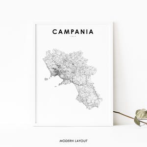 Kampanien Italien Karte Druck, Kampanien Italien Straßenkarte Kunst Poster, Neapel Neapel Karte, Kunst, Amalfiküste, Zimmer Büro Wanddekoration, druckbare Karte