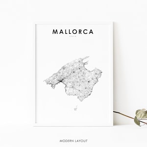 Mallorca Spanien Karte Drucken, Mallorca Straßenkarte Poster, Balearen Palma España Karte Kunst, Kinderzimmer Wand Büro Dekor, druckbare Karte