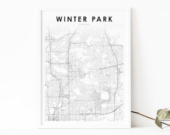 Winter Park FL Map Print, Florida USA Map Art Poster, Orlando, City Street Road Map Print, Nursery Room Wall Office Decor, Printable Map