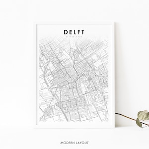 Impressão de mapa de Delft Holanda, pôster de arte de mapa de Nederland Holanda, impressão de mapa de estradas de rua da cidade, decoração de parede de quarto de berçário, mapa imprimível