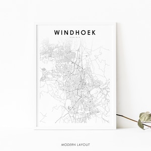 Impressão de mapa de Windhoek Namíbia, pôster de arte de mapa, Windhuk África, impressão de mapa de ruas da cidade, decoração de escritório de parede de berçário, mapa para impressão