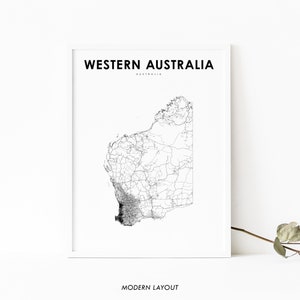Western Australia Map Print, Road Map Art Poster, Perth WA, State Road Map Print, Nursery Room Wall Office Decor, Printable Map
