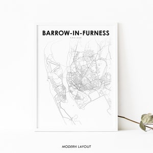 Barrow-in-Furness Inglaterra Mapa Impresión, Reino Unido Reino Unido Mapa Arte Cartel, Impresión de mapas de calles de la ciudad, Decoración de la oficina de la pared de la guardería, Mapa imprimible