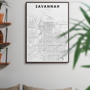 Downtown Savannah GA Map Print, Georgia USA Map Art Poster, City Street Road Map Print, Nursery Room Wall Office Decor, Printable Map image 3