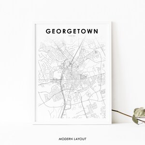 Georgetown TX carte impression, Texas USA carte Art affiche, Williamson, ville rue route carte impression, pépinière chambre mur bureau Decor, carte imprimable