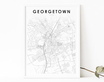 Georgetown TX Map Print, Texas USA Map Art Poster, Williamson, City Street Road Map Print, Nursery Room Wall Office Decor, Printable Map