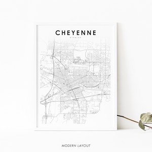 Cheyenne WY Map Print, Wyoming USA Map Art Poster, Laramie County, City Street Road Map Print, Nursery Room Wall Office Decor, Carte imprimable