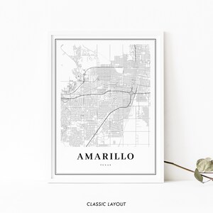 Amarillo TX Map Print, Texas USA Map Art Poster, City Street Road Map ...