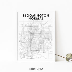 Stampa della mappa Bloomington-Normal IL, poster artistico della mappa Illinois USA, BloNo, stampa della mappa stradale della città, decorazione della parete dell'ufficio della stanza della scuola materna, mappa stampabile