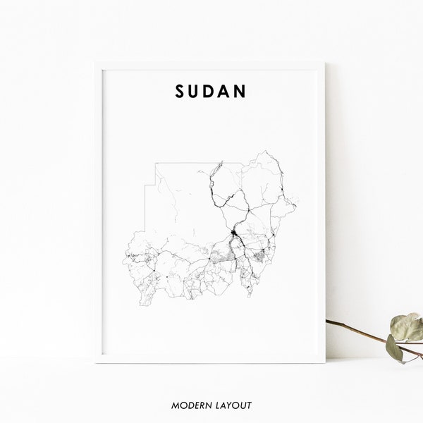 Soedan kaart afdrukken, land routekaart poster, Khartoum Afrika kaart kunst, kinderkamer muur kantoor decor, afdrukbare kaart
