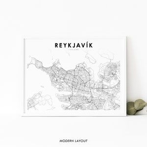 Impression de carte de Reykjavik Islande, carte Art affiche, Reykjavík Ísland, impression de carte routière de la rue de la ville, décor de bureau de mur de salle de pépinière, carte imprimable