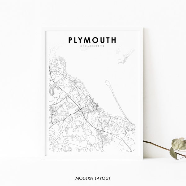 Plymouth MA Map Print, Massachusetts USA Map Art Poster, Plimouth, City Street Road Map Print, Nursery Room Wall Office Decor, Printable Map