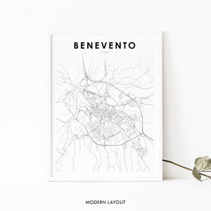 Benevento Italien Karte Print, Beneviento Italia Karte Kunst Poster, Kampanien, Stadt Straße Straße Karte Print, Kinderzimmer Büro Wand Dekor, printable