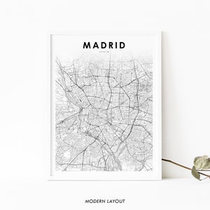 Impressão de mapa do centro de Madrid, Espanha, pôster de arte do mapa de Espanha, impressão de mapa de estradas da cidade, decoração de parede de quarto de berçário, mapa para impressão