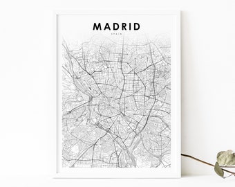 Downtown Madrid Spain Map Print, España Map Art Poster, City Street Road Map Print, Nursery Room Wall Office Decor, Printable Map