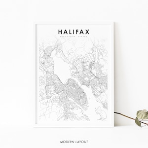 Karta över Halifax-området i Nova Scotia, konstaffisch för NS Kanada, karta över Dartmouth Bedford, väggdekor för barnrum, utskrivbar karta