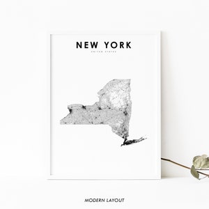Impression de carte de New York, impression de carte routière d'état, affiche d'art de carte de NY Etats-Unis Etats-Unis, décor de bureau de mur de salle de pépinière, carte imprimable