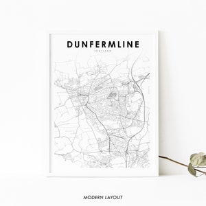 Impression de carte de Dunfermline Ecosse, Fife, Royaume-Uni Carte du Royaume-Uni, affiche d'art, impression de carte de rue de la ville, décoration murale de bureau de chambre d'enfant à imprimer