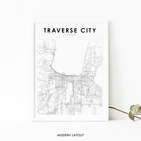 Traverse City MI Map Print, Michigan USA Map Art Poster, City Street Road Map Print, Nursery Room Wall Office Decor, Printable Map