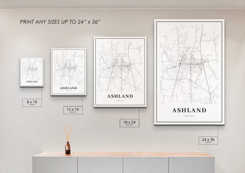 Ashland VA Map Print, Virginia USA Map Art Poster, Hanover County, City Street Road Map Print, Nursery Room Wall Office Decor, Printable Map image 6