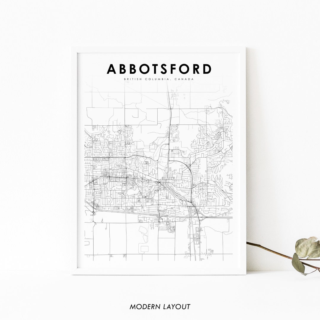 Abbotsford BC Map Print, British Columbia Canada Map Art Poster, City