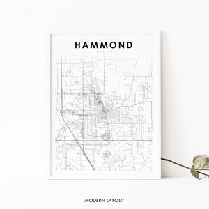 Hammond LA Map Print, Louisiana USA Map Art Poster, Tangipahoa Parish, City Street Road Map Print, Nursery Room Wall Office Decor, Printable