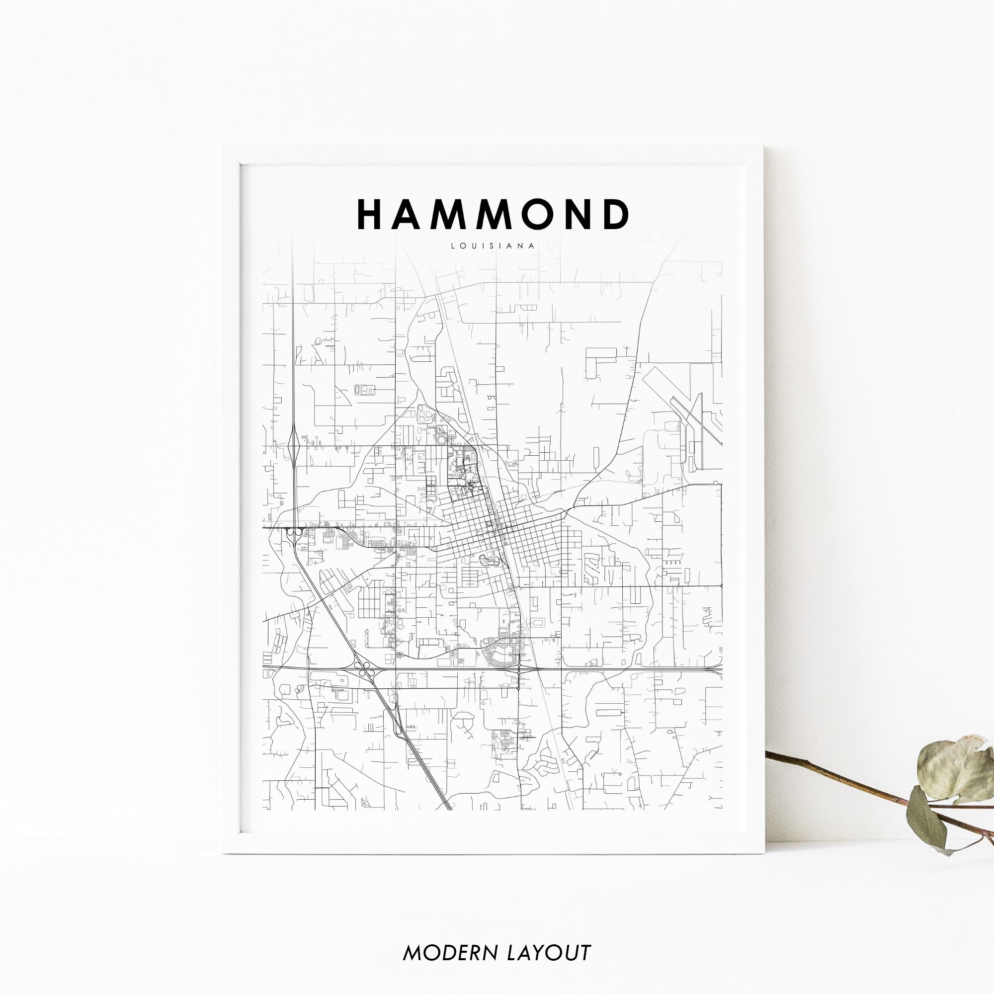 Hammond LA Map Print Louisiana USA Map Art Poster Tangipahoa Etsy