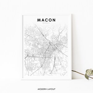 Macon GA Map Print, Georgia USA Map Art Poster, Macon–Bibb County, City Street Road Map Print, Nursery Room Wall Office Decor, Printable Map