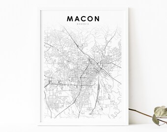 Impresión de mapas de Macon GA, cartel de arte de mapas de Georgia EE. UU., condado de Macon-Bibb, impresión de mapas de carreteras de la calle de la ciudad, decoración de la oficina de la pared de la guardería, mapa imprimible