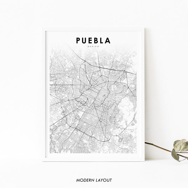 Puebla Mexiko Karte Drucken, Puebla de Zaragoza México Karte Kunst Poster, Stadt Straße Straßenkarte Druck, Kinderzimmer Wand Büro Dekor, druckbare Karte