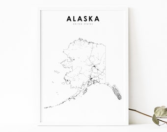 Alaska Map Print, State Road Map Print, AK USA United States Anchorage Map Art Poster, Nursery Room Wall Office Decor, Printable Map