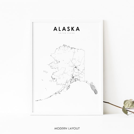 Alaska Map Print State Road Map Print AK USA United States - Etsy