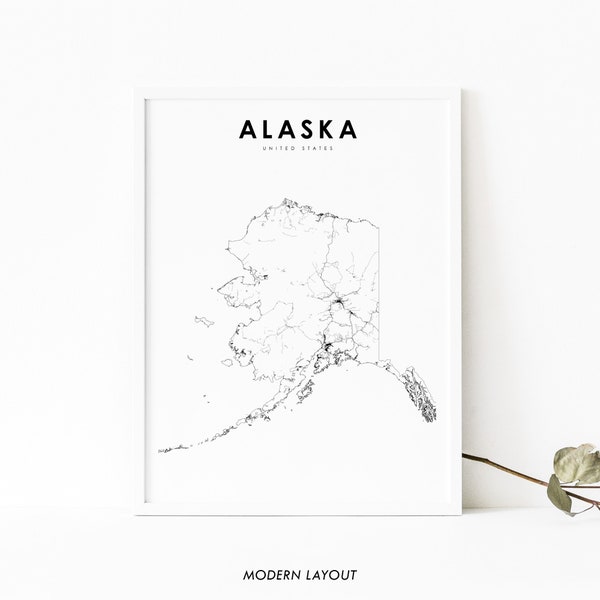 Alaska Map Print, State Road Map Print, AK USA United States Anchorage Map Art Poster, Nursery Room Wall Office Decor, Printable Map