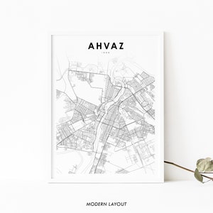 Ahvaz Iran Karte Print, Iran Karte Art Poster, Ahvāz Avaz Khuzestan, Stadt Straße Road Map Print, Kinderzimmer Wand Büro Dekor, druckbare Karte