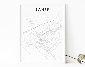 Banff Alberta Map Print, AB Canada Map Art Poster, Jasper Canadian Rockies, Street Road Map Print, Room Wall Office Decor, Printable Map
