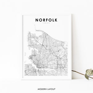 Norfolk VA Map Print, Virginia USA Map Art Poster, Hampton Roads, City Street Road Map Print, Nursery Room Wall Office Decor, Printable Map