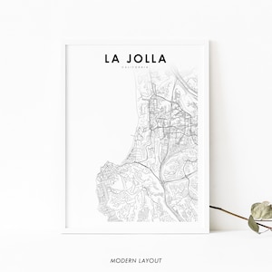 Impressão de mapa de La Jolla CA, pôster de arte de mapa da Califórnia EUA, San Diego, impressão de mapa de estradas de ruas da cidade, decoração de parede de quarto de berçário, mapa para impressão