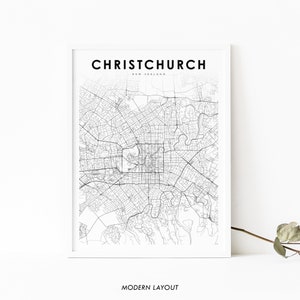 Impressão de mapa de Christchurch, Nova Zelândia, pôster de arte de mapa da Nova Zelândia, impressão de mapa de estradas de cidade, decoração de parede de quarto de berçário, mapa imprimível