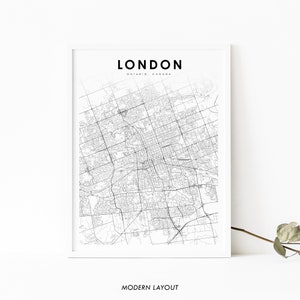 Impressão de mapa de Londres Ontário, pôster de arte de mapa do Canadá, Western Univ, impressão de mapa de estradas de ruas da cidade, decoração de parede de quarto de berçário, mapa para impressão