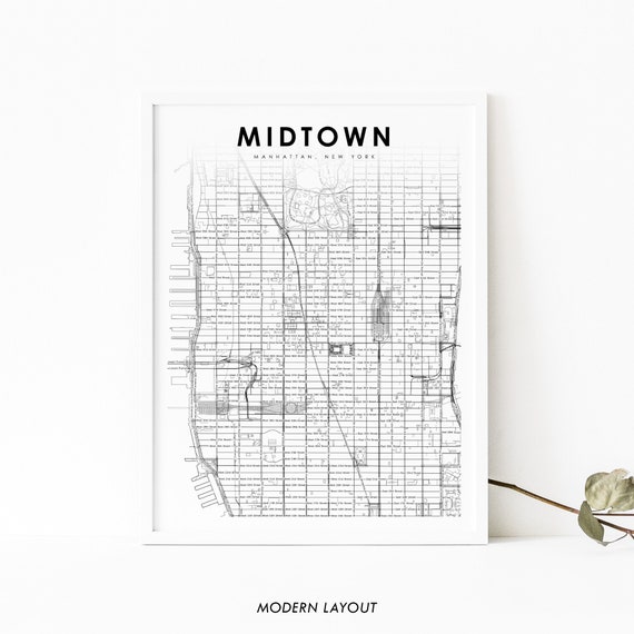 Midtown Manhattan NYC Map Print New York USA Map Art Poster - Etsy