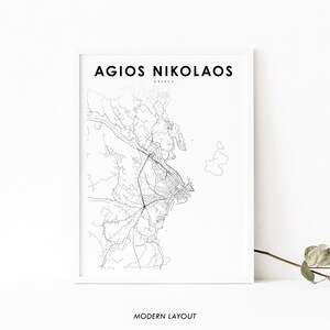 Agios Nikolaos Griechenland Karte Print, Karte Kunst Poster, Νικόλalphaος, Stadt Straße Road Map Print, Kinderzimmer Wand Büro Dekor, druckbare Karte