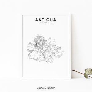 Antigua Map Print, Antigua and Barbuda Map Art Poster, St John&#39;s, City Street Road Map Print, Nursery Room Wall Office Decor, Printable Map