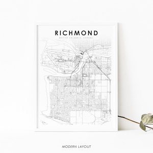 Impresión de mapas de Richmond BC, cartel de arte de mapas de Columbia Británica de Canadá, impresión de mapas de carreteras de la calle de la ciudad, decoración de la oficina de la pared de la guardería, mapa imprimible