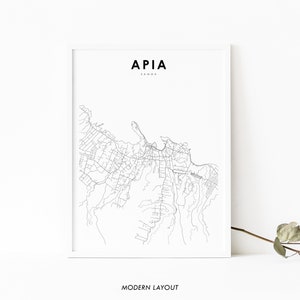 Impressão de mapa de Apia Samoa, pôster de arte de mapa, Upolu Tuamasaga Sāmoa, impressão de mapa de estradas de ruas da cidade, decoração de parede de quarto de berçário, mapa para impressão